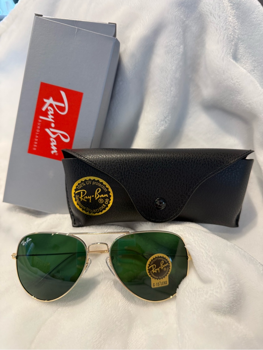 Ray-Ban Gold Frame Sunglasses with Green Lenses